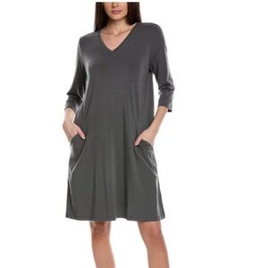 Eileen Fisher V-Neck A-Line Dress tunic long sleeve pockets size L